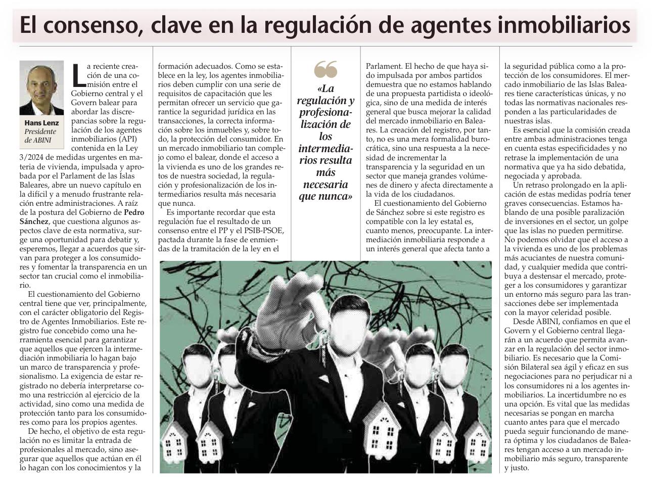 El consenso, clave en la regulación de los agentes inmobiliarios